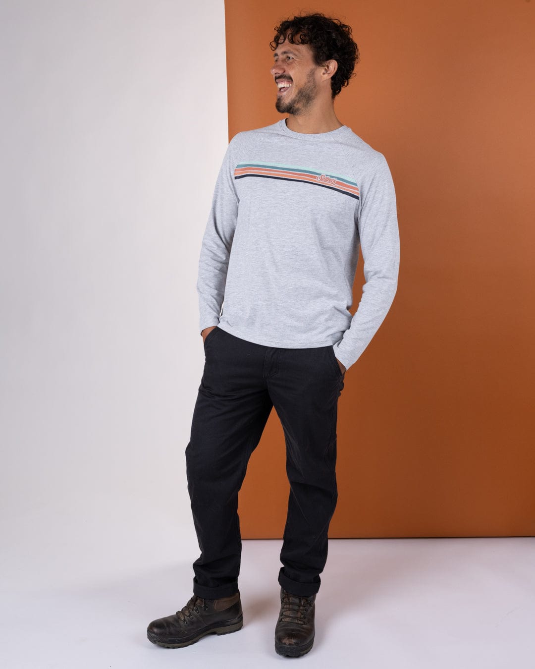 Torn Stripe - Mens Long Sleeve T-Shirt - Grey