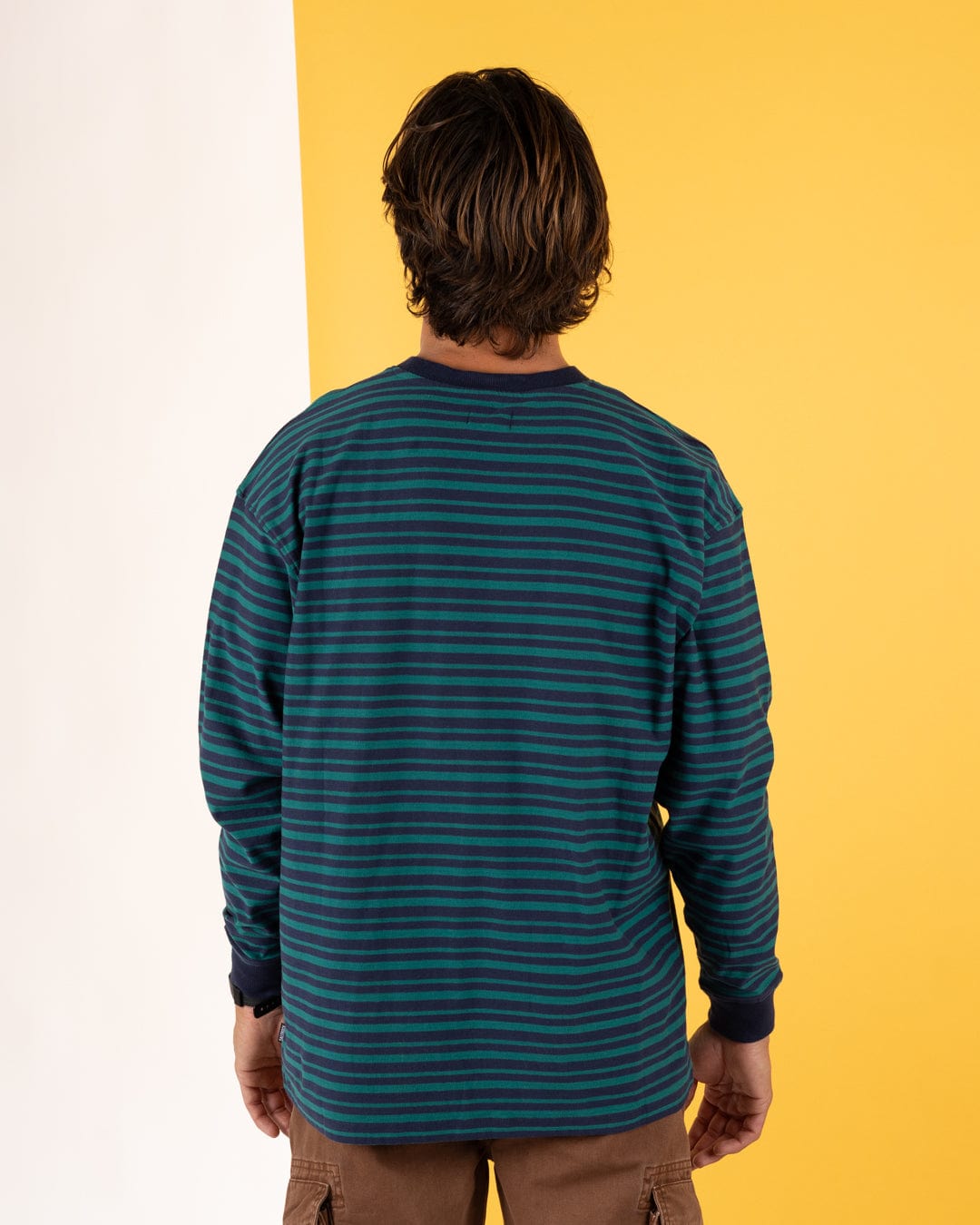 Original SR Badge - Mens Oversized Striped Long Sleeve T-Shirt  - Teal