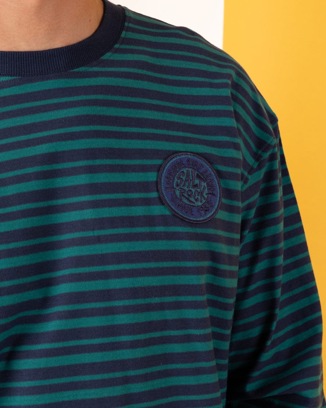 Original SR Badge - Mens Oversized Striped Long Sleeve T-Shirt  - Teal