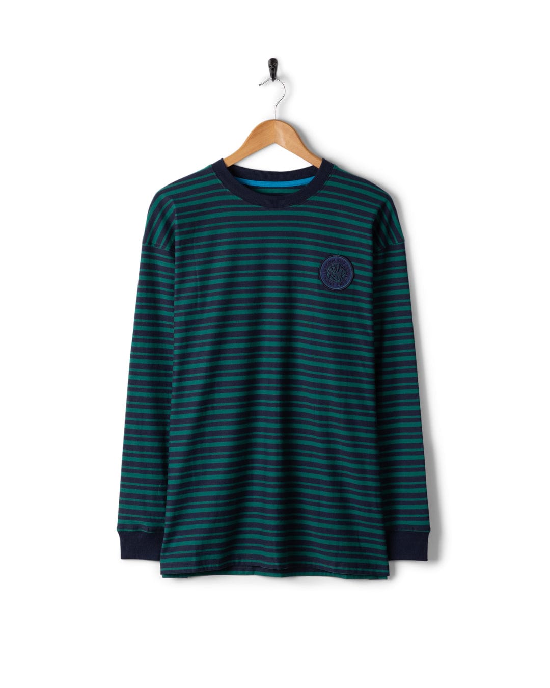 Original SR Badge - Mens Oversized Striped Long Sleeve T-Shirt  - Teal