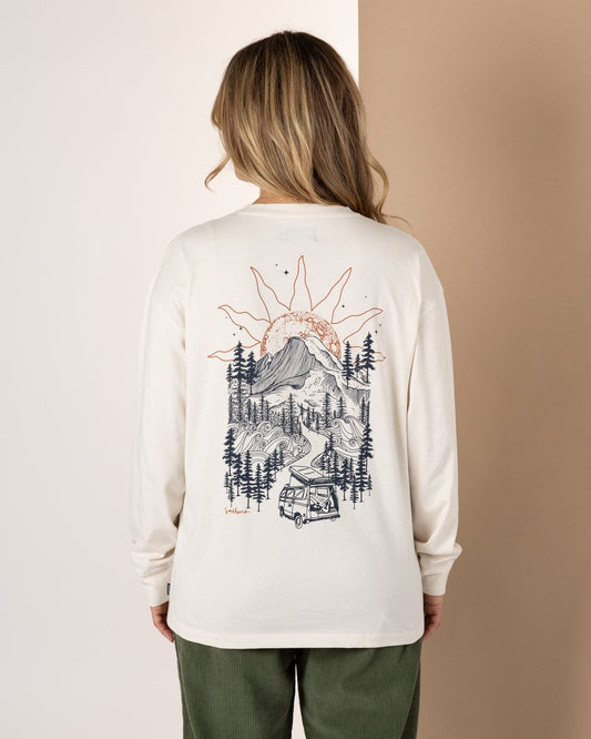 Open Road Womens Longline Long Sleeve T-Shirt in Cream