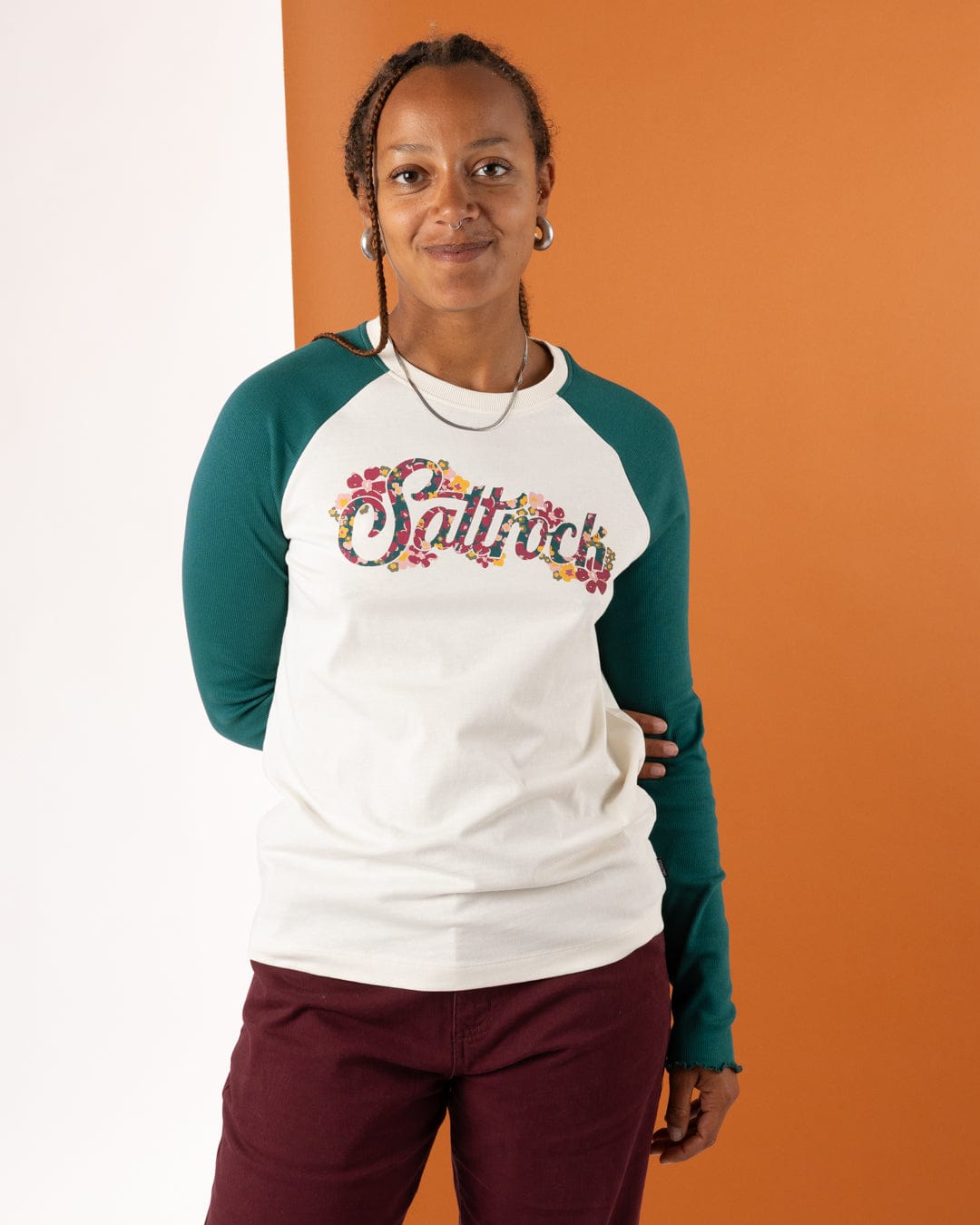 Trader Ditsy - Womens Long Sleeve T-Shirt - Teal