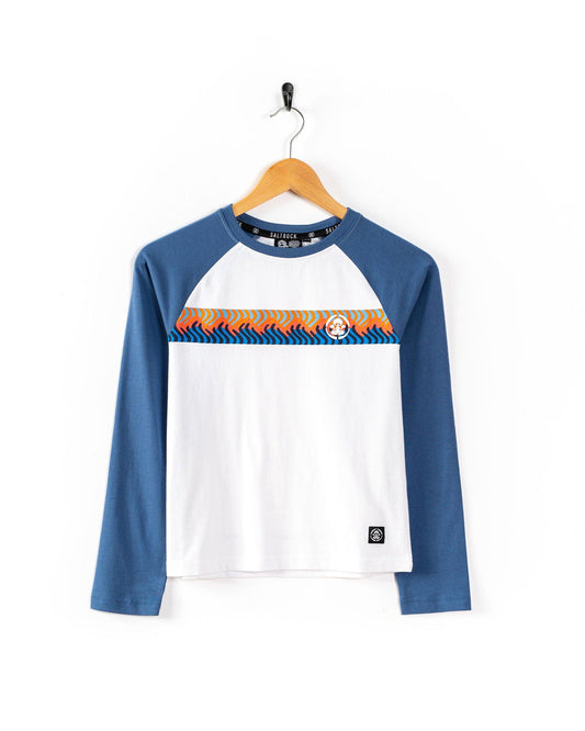 Wave Stripe - Kids Long Sleeve Raglan T-Shirt - Blue