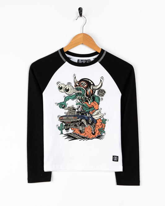 Adios Amigos Kids Long Sleeve Raglan T-Shirt in Black/White