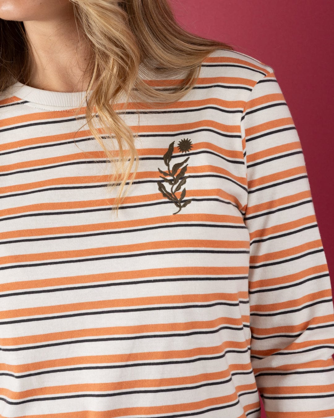 Meghan - Womens Long Sleeve Stripe T-Shirt - Orange/Cream
