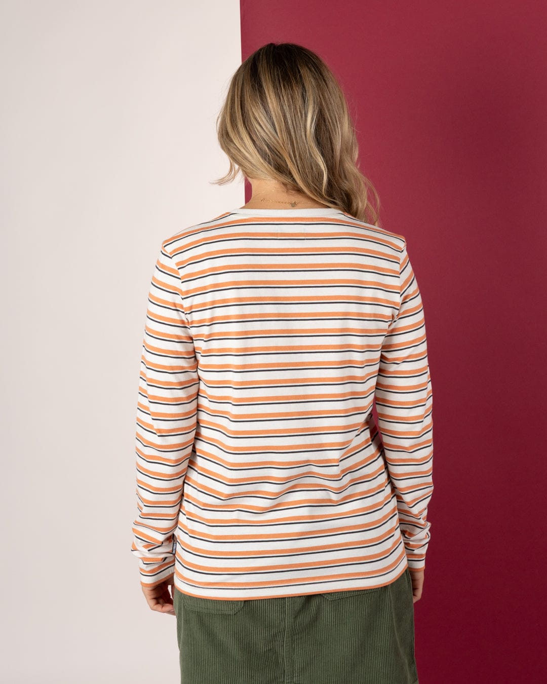 Meghan - Womens Long Sleeve Stripe T-Shirt - Orange/Cream
