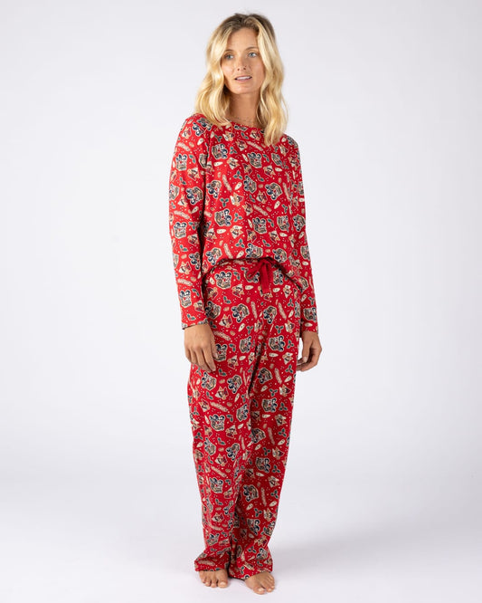 Tokmas Womens Pyjama Set in Red