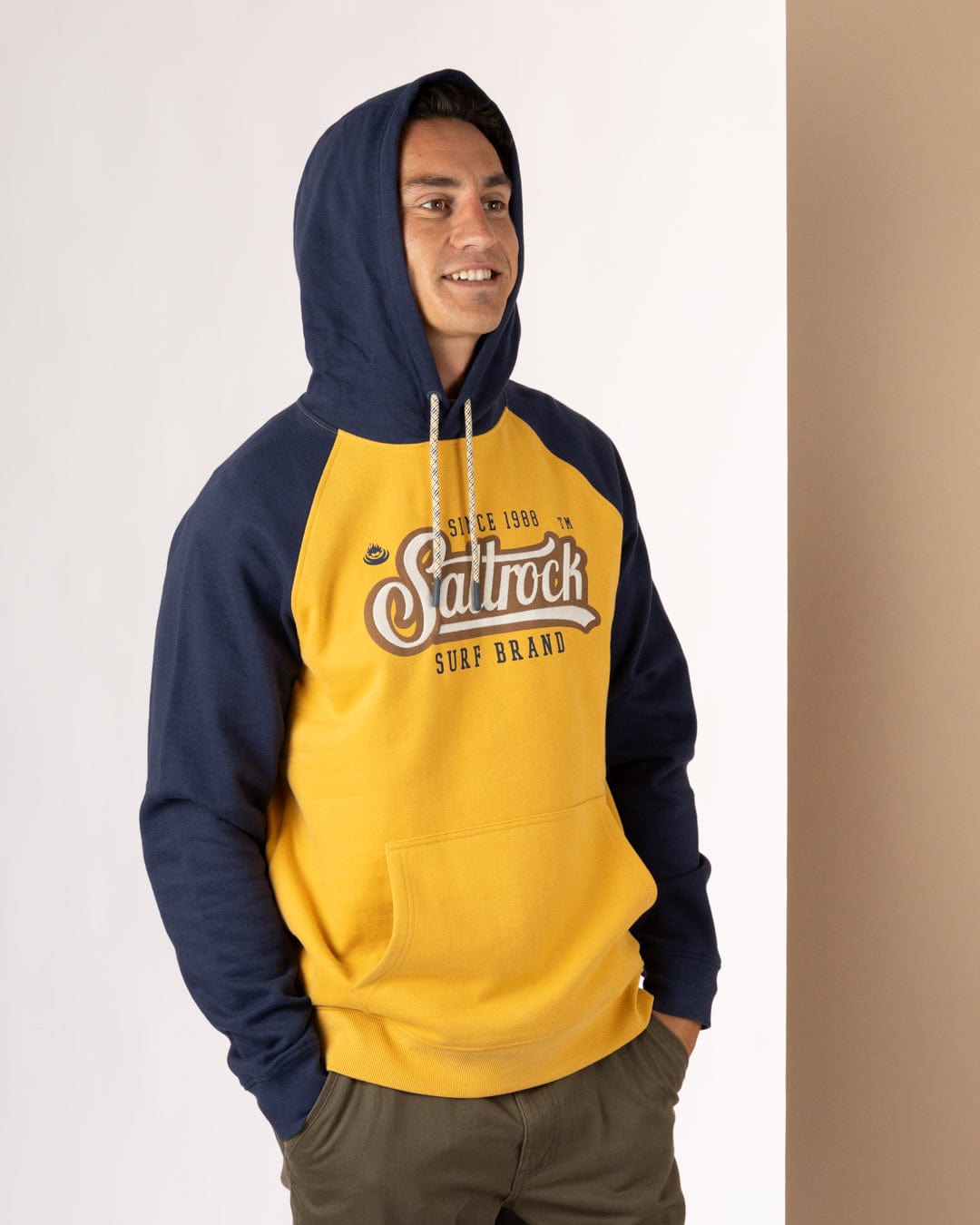 Pitcher Raglan - Mens Pop Hoodie - Yellow/Blue
