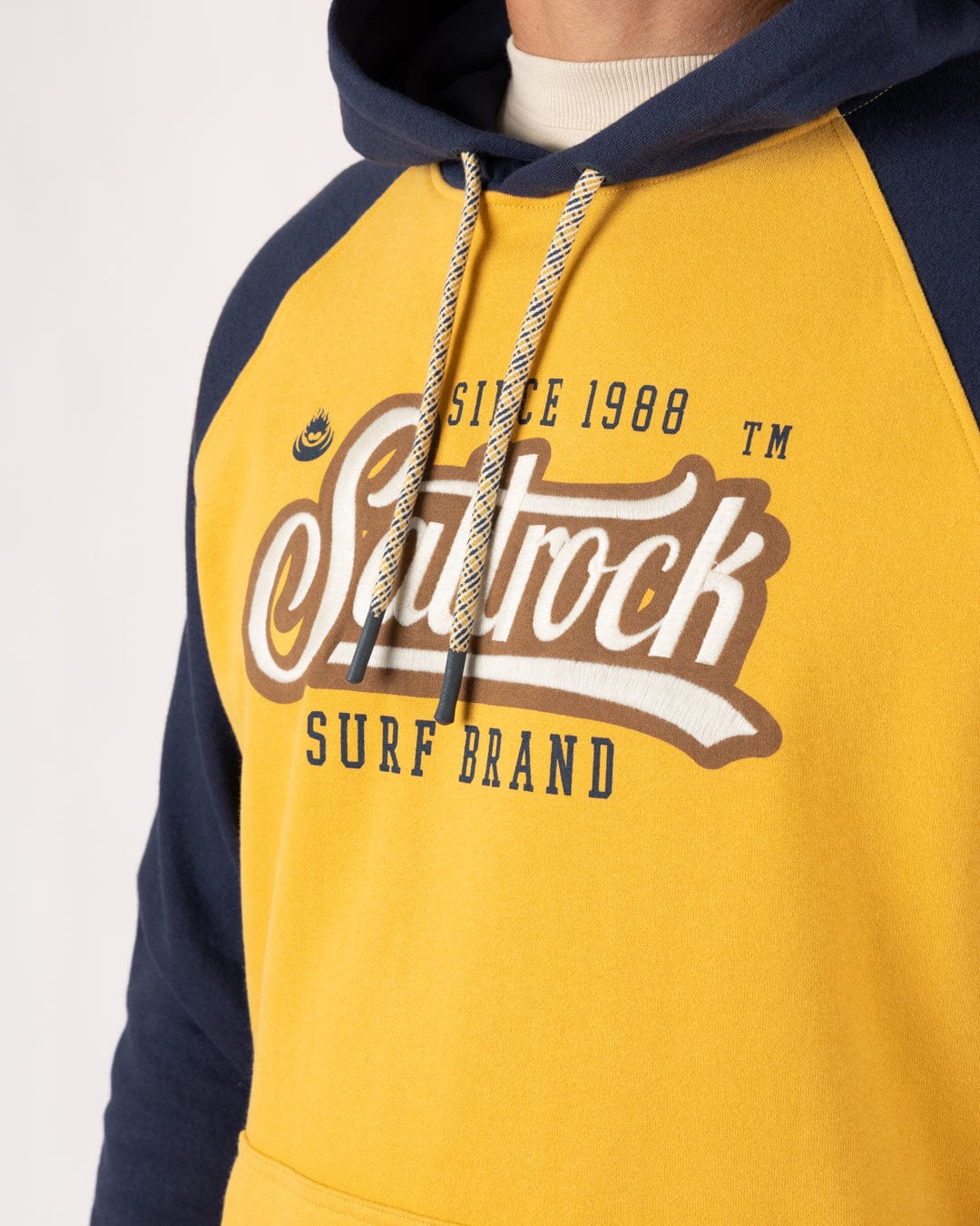 Pitcher Raglan - Mens Pop Hoodie - Yellow/Blue