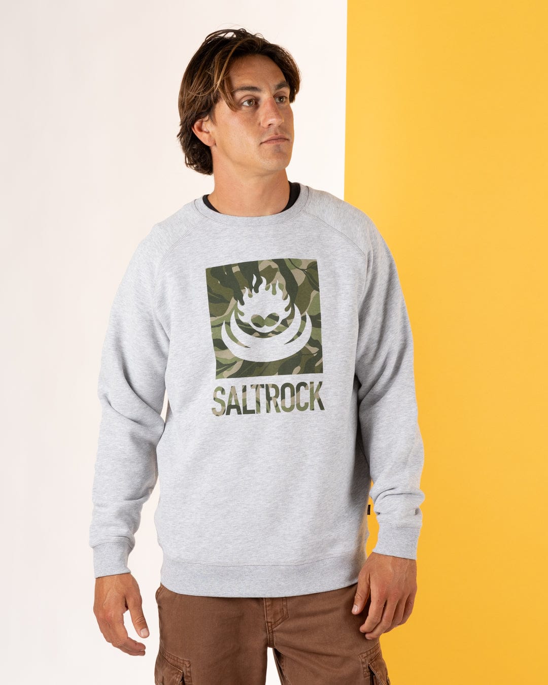 Camo Leaf Flame - Mens Sweat Shirt - Grey