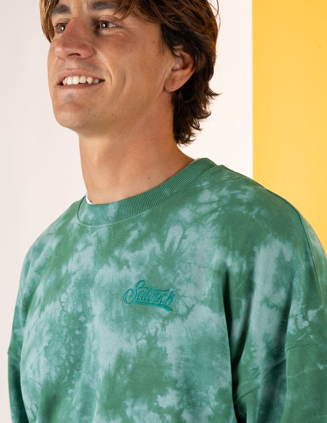 Pitcher Emb - Mens Oversized Tie Dye Sweat Shirt - Green