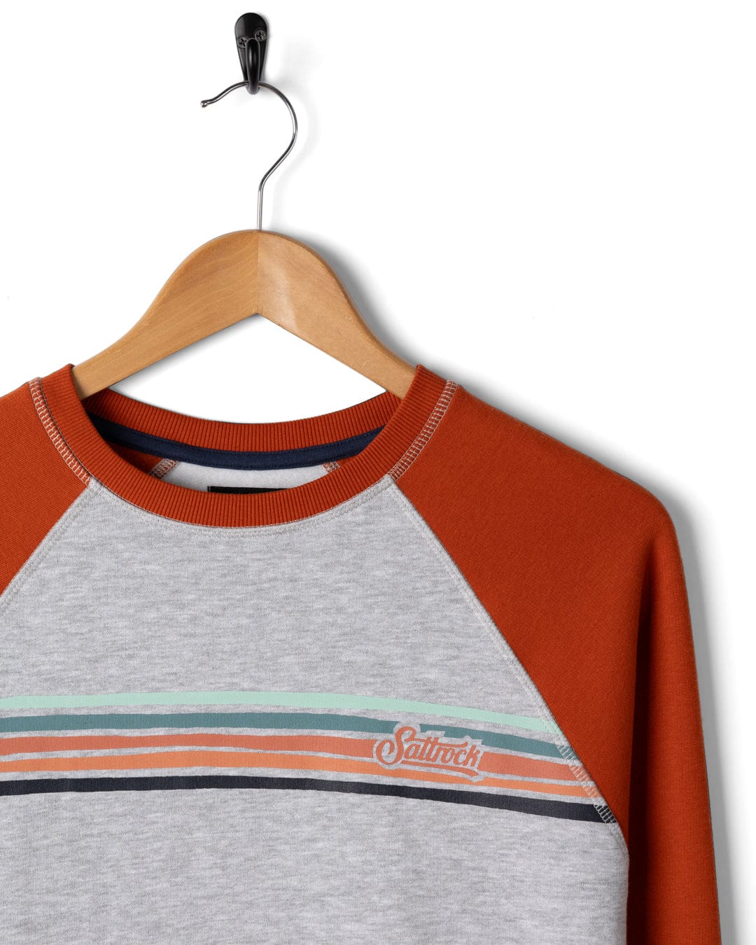 Torn Stripe - Mens Raglan Sweat - Orange/Grey