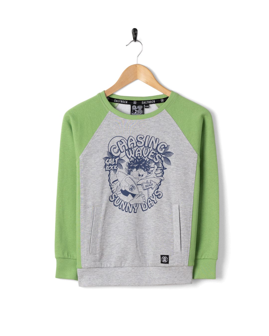 Chasing Waves Recycled Raglan Sweat Grey Green