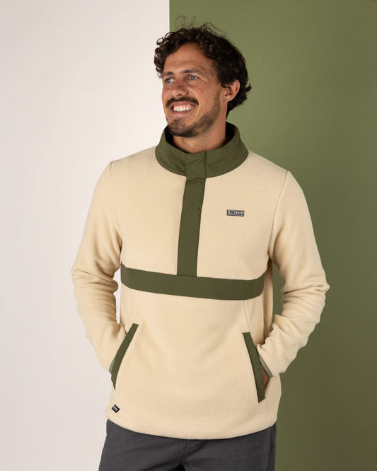 Isaac - Mens 1/4 Neck Fleece - Cream/Green