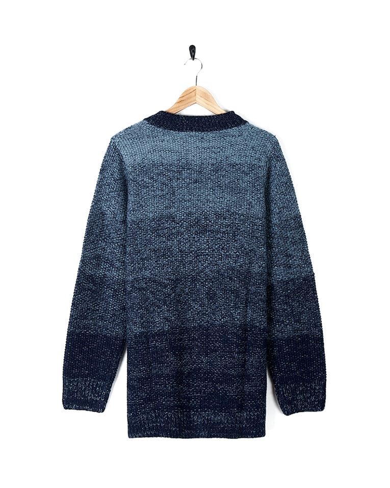 A Saltrock Lynton - Womens Button Cardigan - Dark Blue with an ombre pattern in blue and grey.