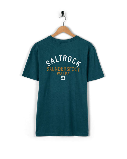 Saundersfoot Location Mens T-Shirt in Teal