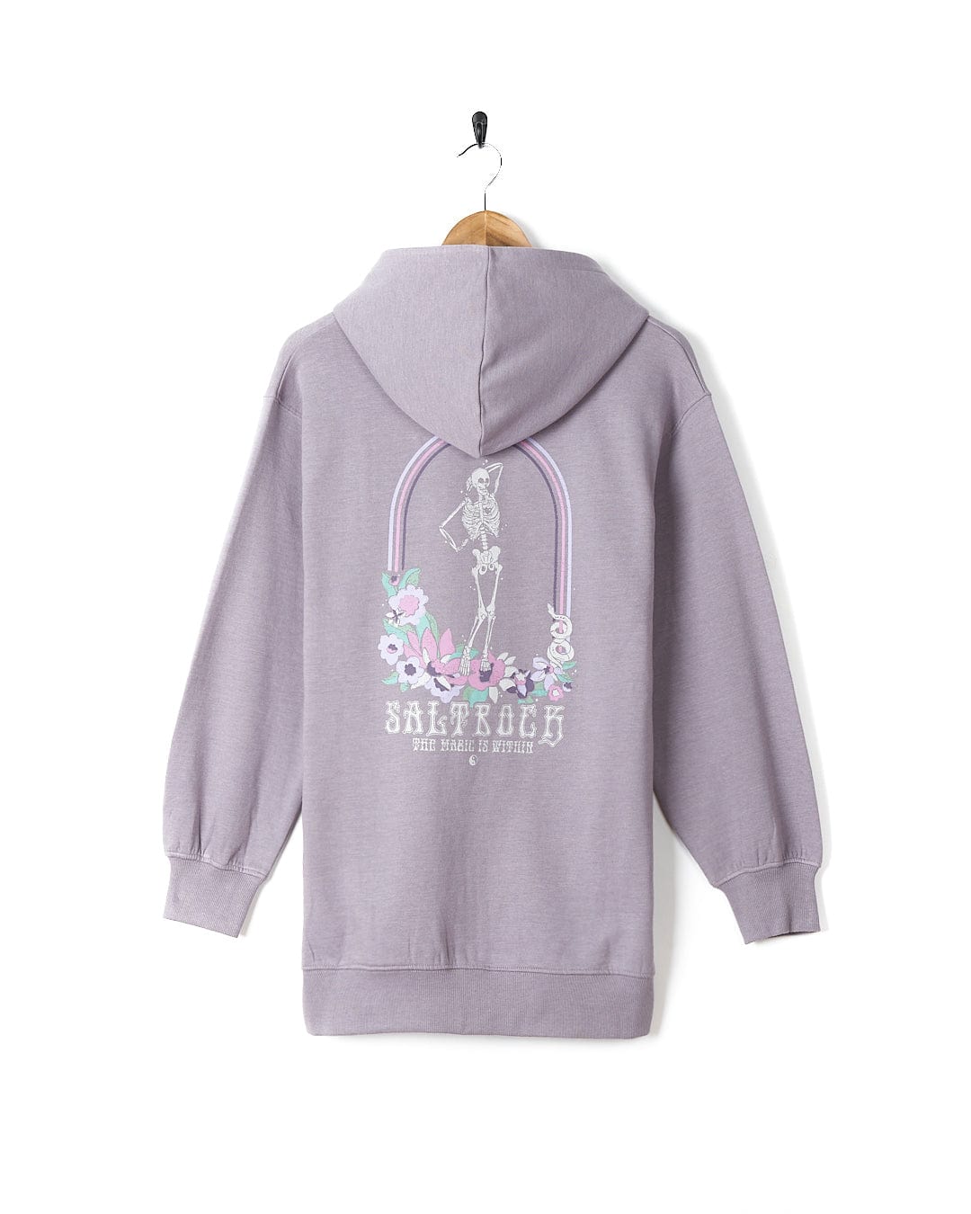 A Saltrock zip hoodie with a floral design featuring a girl, called "Magic Within - Womens Zip Hoodie - Lilac".