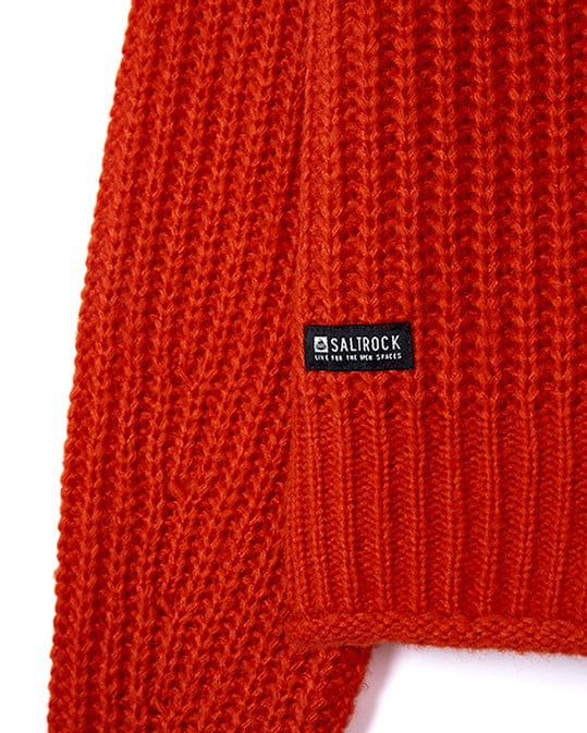 Saltrock's Mandy - Womens Funnel Neck Jumper - Red features a label and vibrant red color.