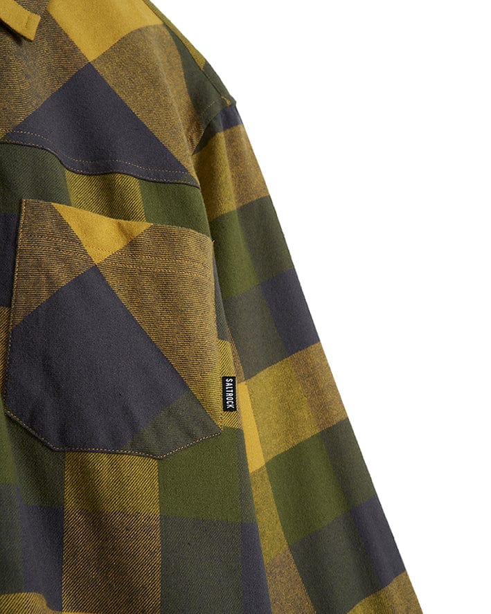 The Saltrock Mattie - Mens Long Sleeve Shirt - Yellow has a yellow and black checkered pattern.