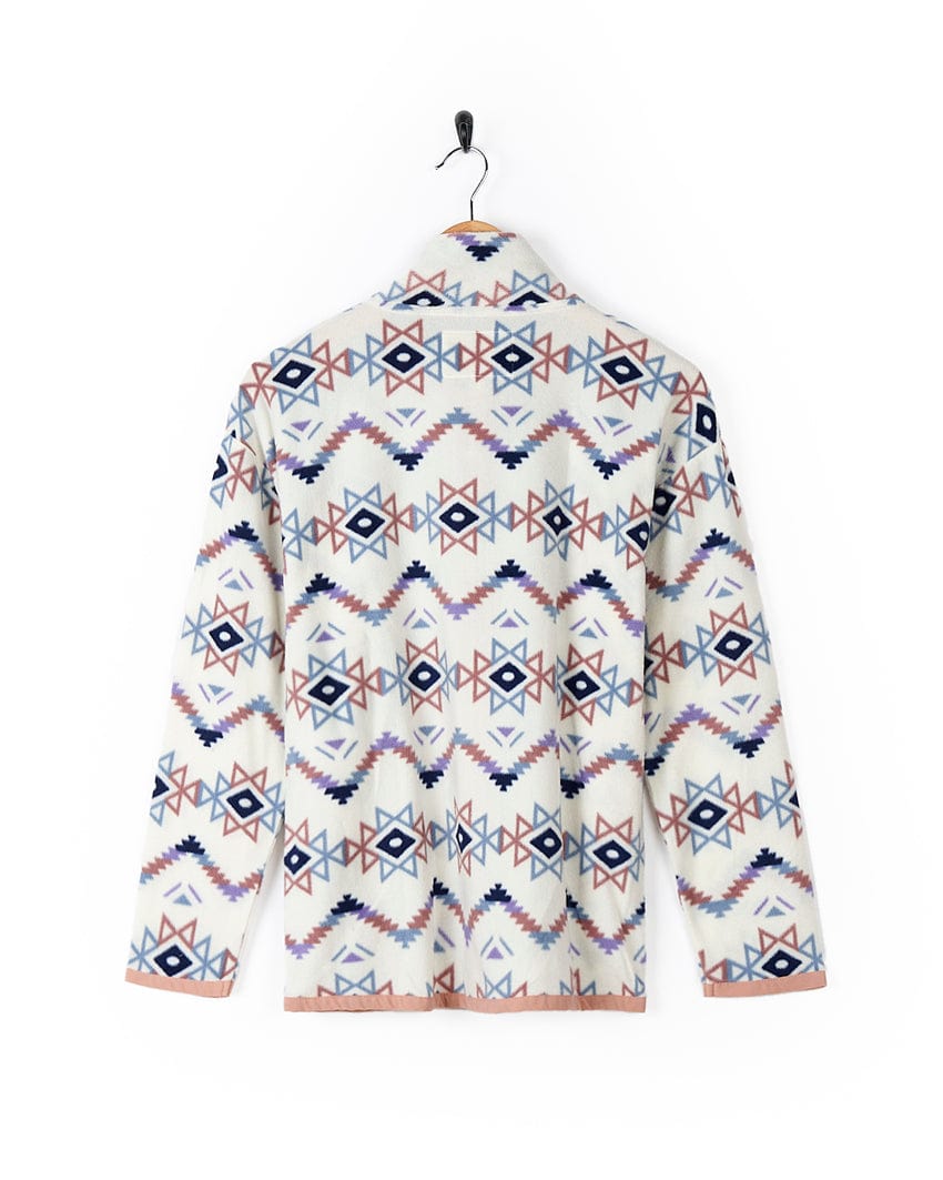 A white Micro Ida - Womens Zip Fleece - Cream jacket with an Aztec print. (Brand Name: Saltrock)