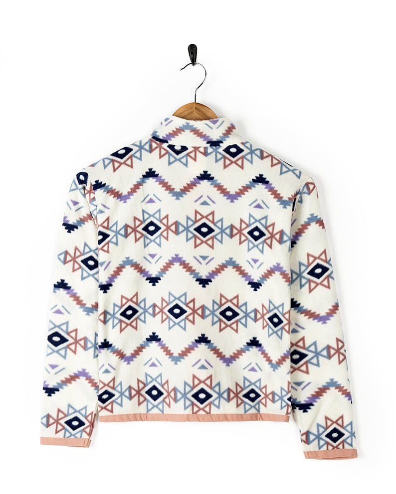 A cozy Micro Ida - Kids Zip Fleece - Cream sweater with an Aztec print by Saltrock.