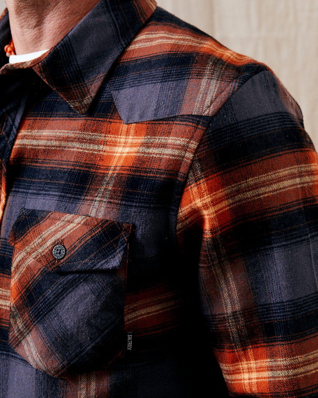 Miles Mens Check Flannel Shirt in Orange