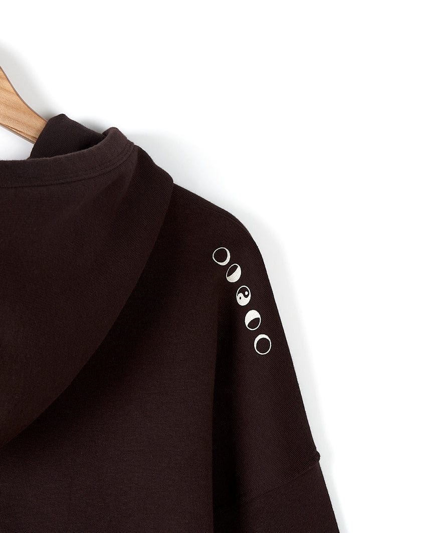 A Saltrock Mocha - Womens Pop Hoodie - Brown with moon phases, combining comfort and style.