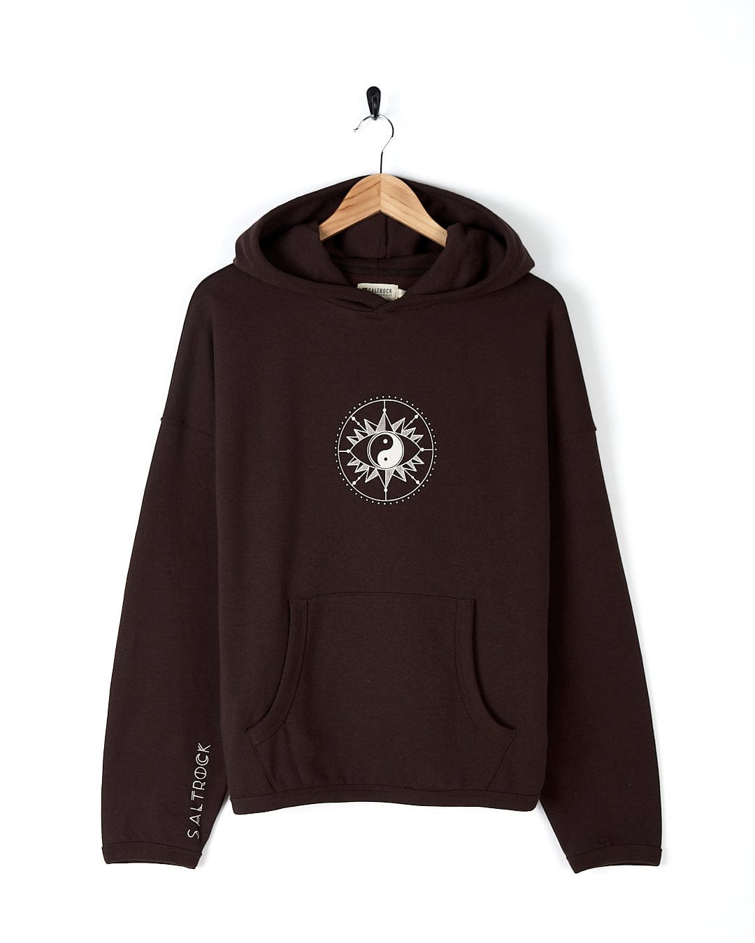 A Saltrock Mocha - Womens Pop Hoodie - Brown with a circle on it, combining comfort and style.