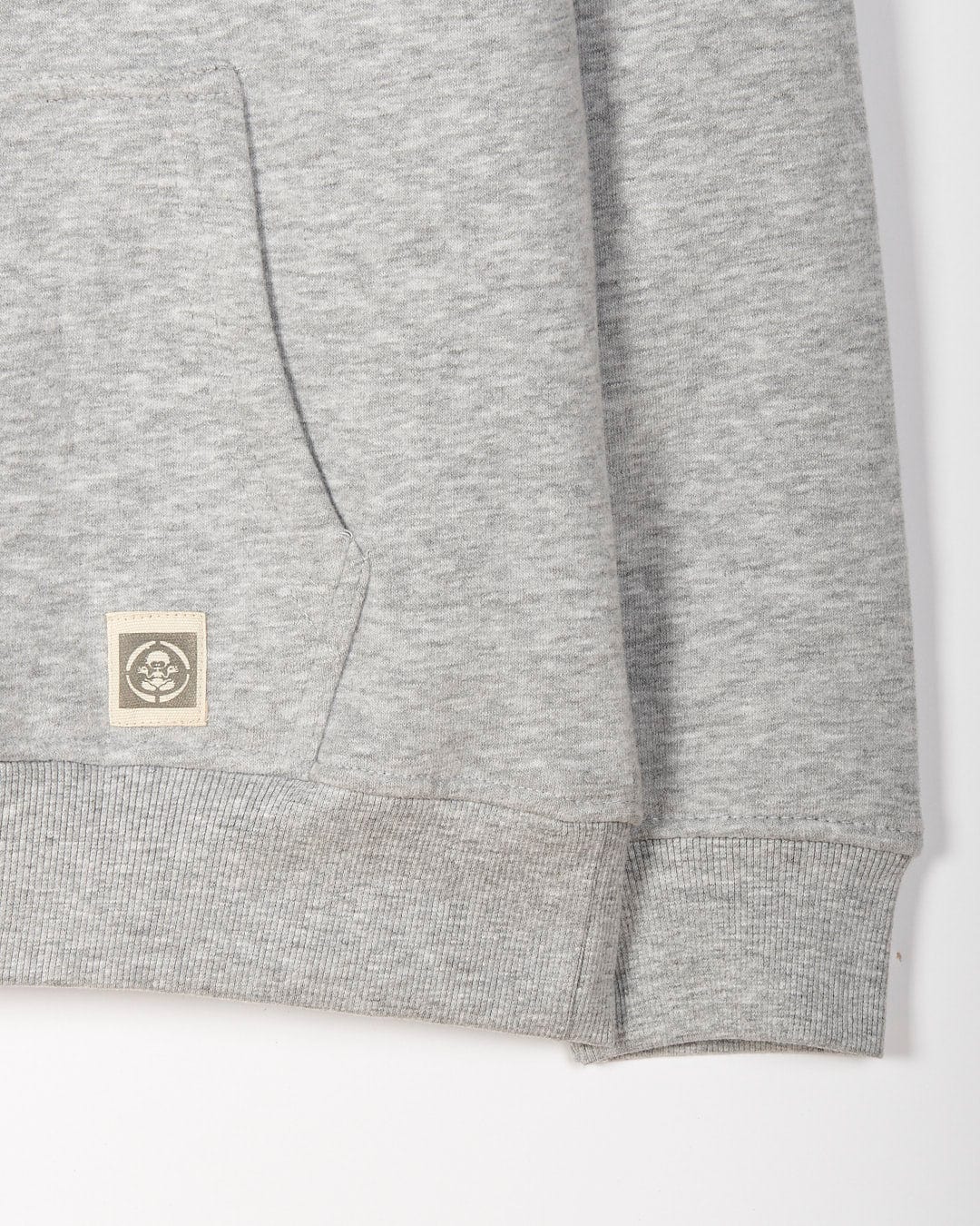 The back of a grey Mountain Adventure - Kids Hoodie - Grey with Saltrock branding on it, perfect for outdoor adventures.