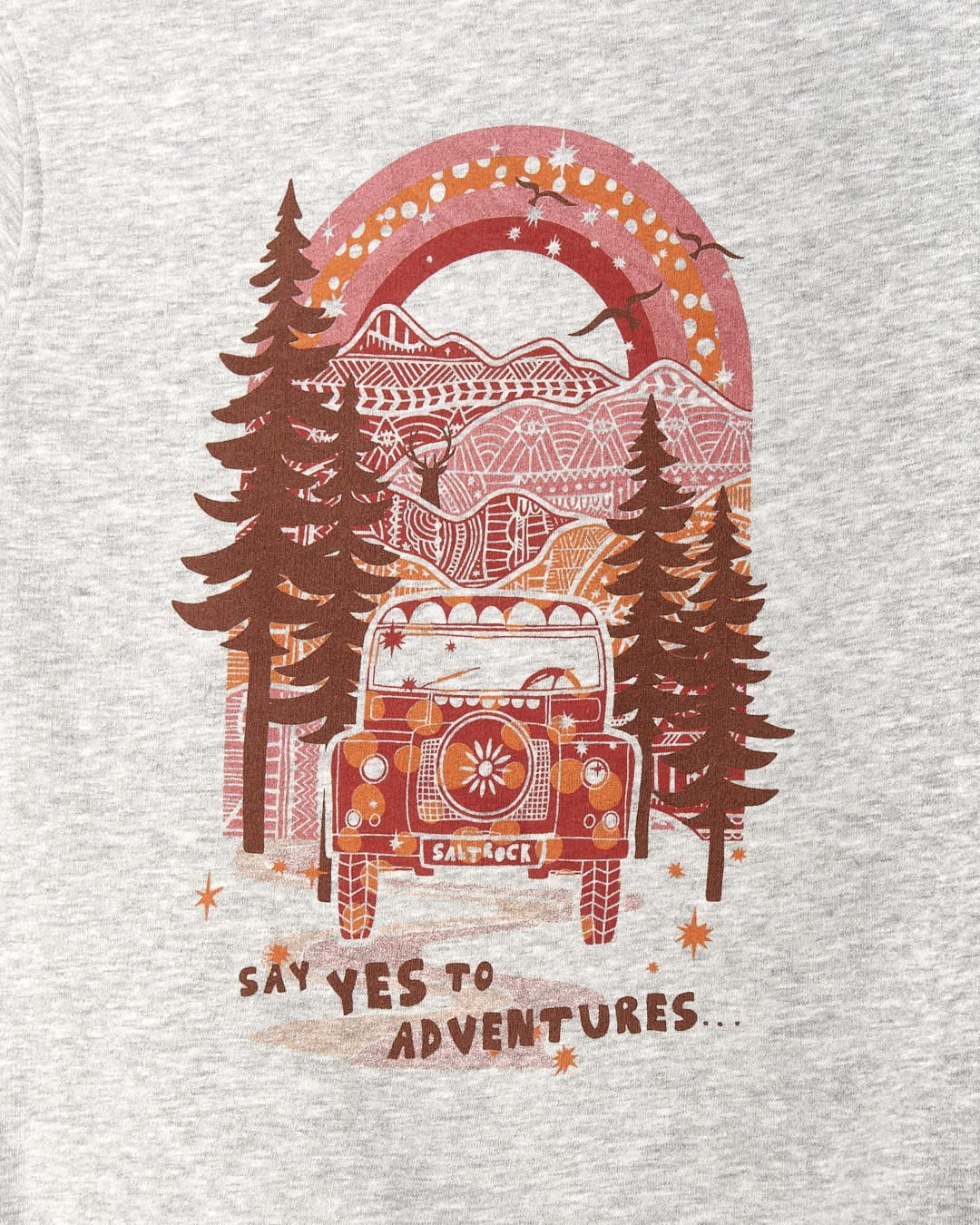 An adventuresome Mountain Adventure - Kids Hoodie - Grey featuring Saltrock branding.