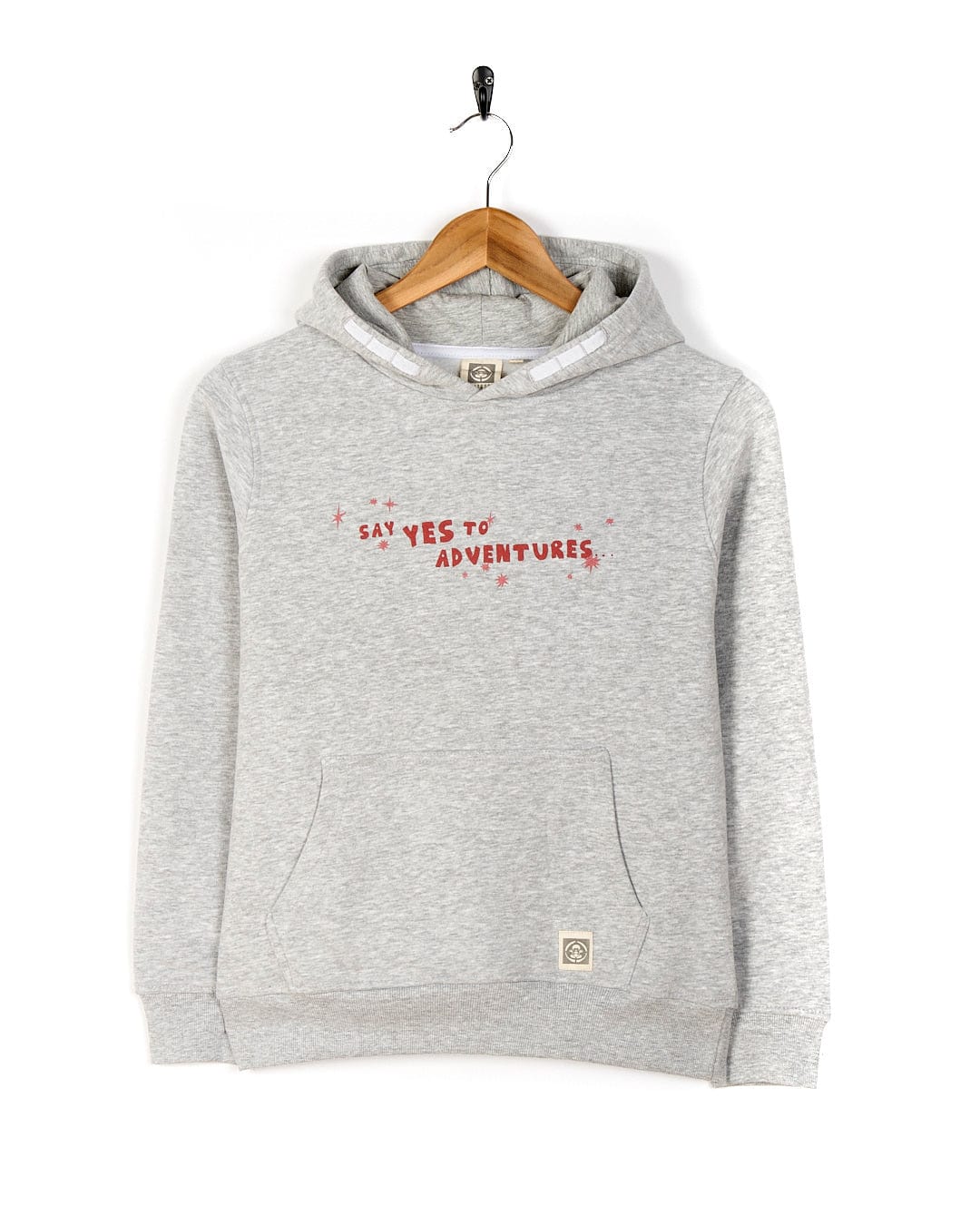 A Saltrock Mountain Adventure - Kids Hoodie - Grey with the words 'i'm an adventurer' on it, featuring Saltrock branding. Perfect for all your adventures.