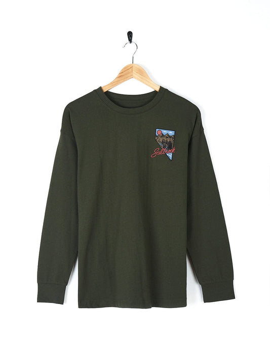 A Saltrock - Mountain Creek - Womens Long Sleeve T-Shirt - Green with an embroidered logo.