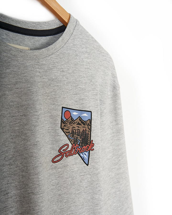 A Saltrock grey sweatshirt with a Mountain Creek - Mens Long Sleeve T-Shirt - Grey embroidered on it.