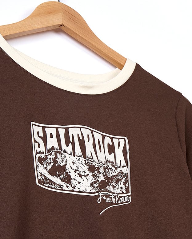 This comfortable Mountain Roaming - Womens Short Sleeve T-Shirt - Brown features the Saltrock branding.