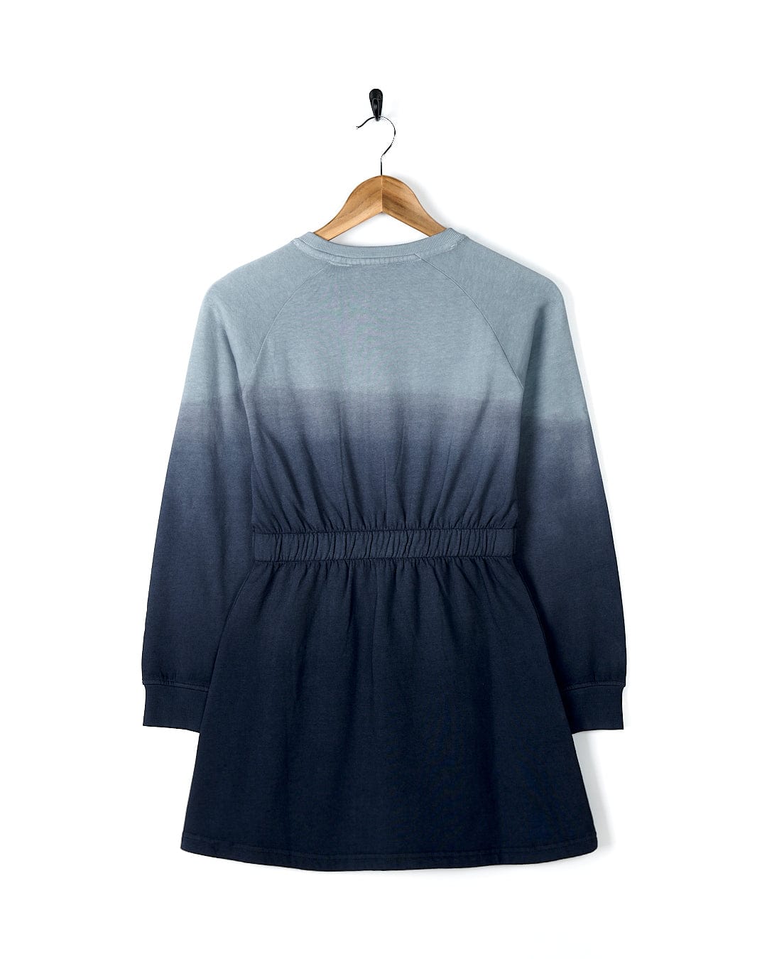 A Saltrock Nola - Kids Dip Dye Sweatshirt - Blue and grey hanging on a hanger.