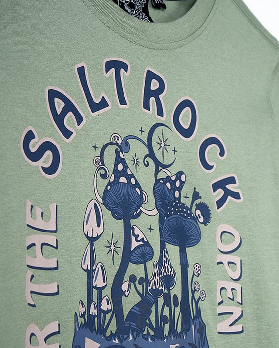 Saltrock's No Shroom - Kids Short Sleeve T-Shirt - Light Green for the open t-shirt.