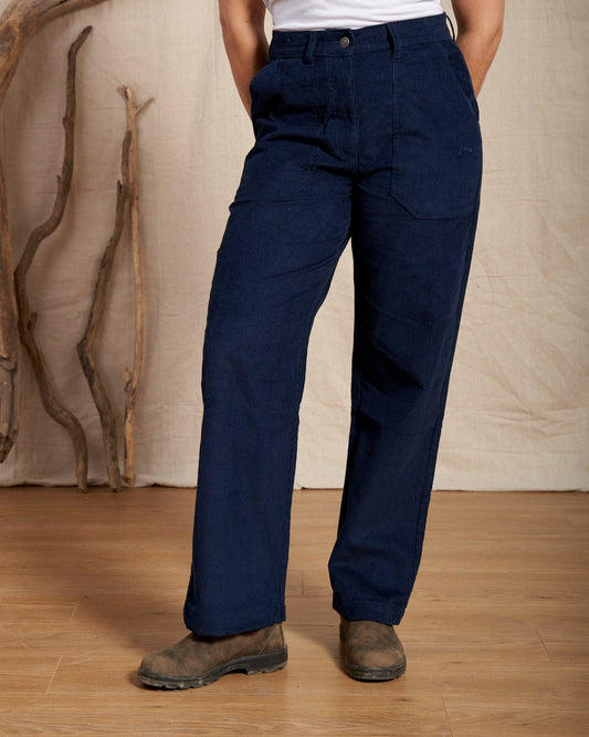 Ogden Cord Womens Straight Leg Cord Trousers in Blue