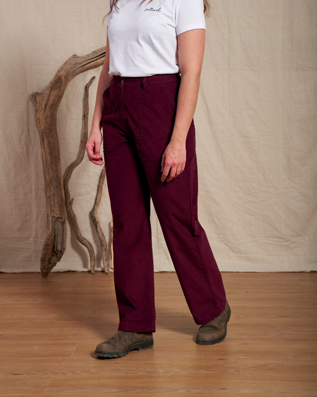 Ogden Cord Womens Straight Leg Cord Trousers Burgundy