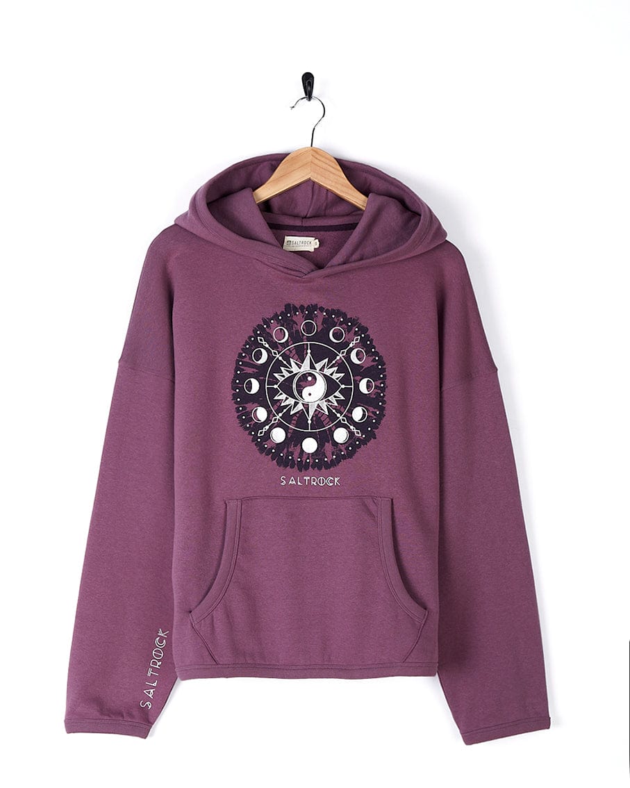 An Ophelia - Womens Pop Hoodie in purple, featuring a circular design by Saltrock.