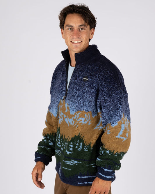 Mountainscape Mens Oversized Fleece in Blue