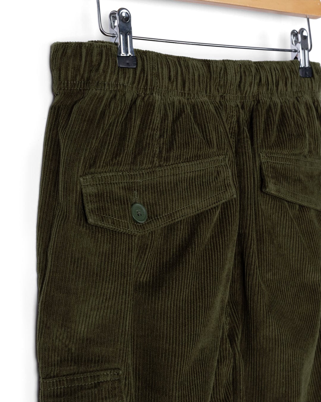Grove - Mens Corduroy Cargo Trousers - Dark Green