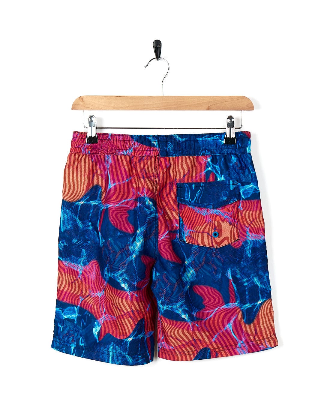 A blue and orange Poolside - Kids All Over Print Swimshort - Multi with a floral pattern. (Brand: Saltrock)