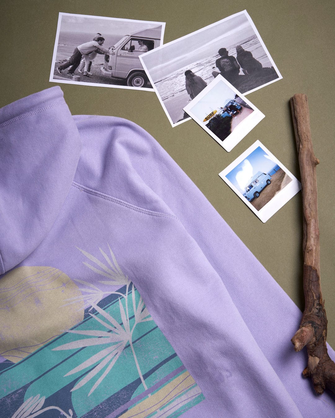 A Lilac Saltrock Women's Zip Hoodie made of peached soft cotton with a picture of a palm tree on it.