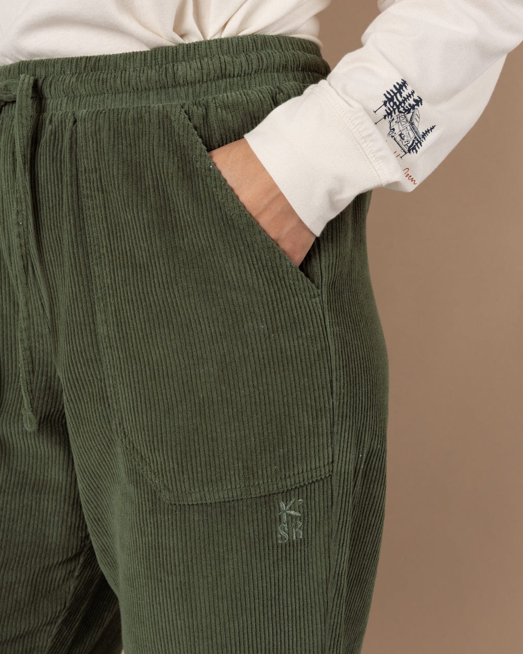 Alora - Womens Corduroy Trousers - Dark Green