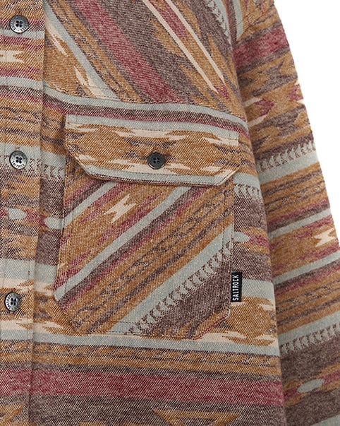 The men's Saltrock Quinn - Womens Heavy Overshirt - Brown featuring Aztec print and buttoned cuffs.