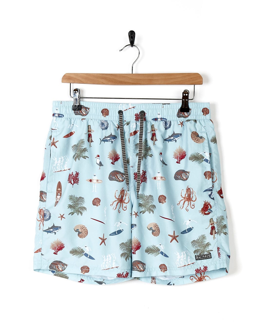 A Saltrock Ruan - Mens Swimshorts - Light Blue with sea creatures on it.