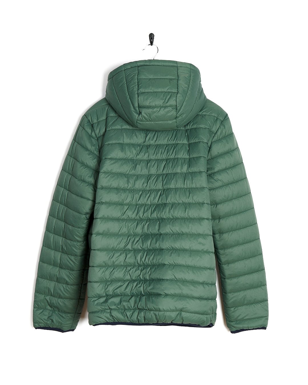 A green Saltrock Rusik 2 - Reversible Padded Jacket with water resistance, featuring zip pockets, hanging on a wall.