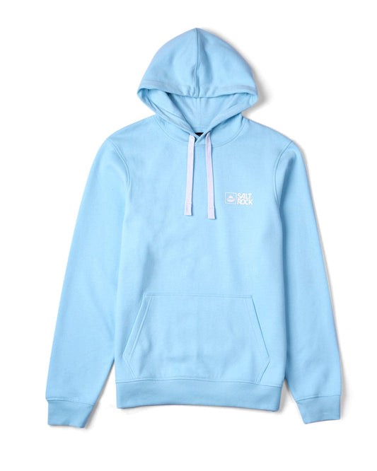 Light blue Saltrock Original hoodie with front pocket and Saltrock branding displayed on a white background.