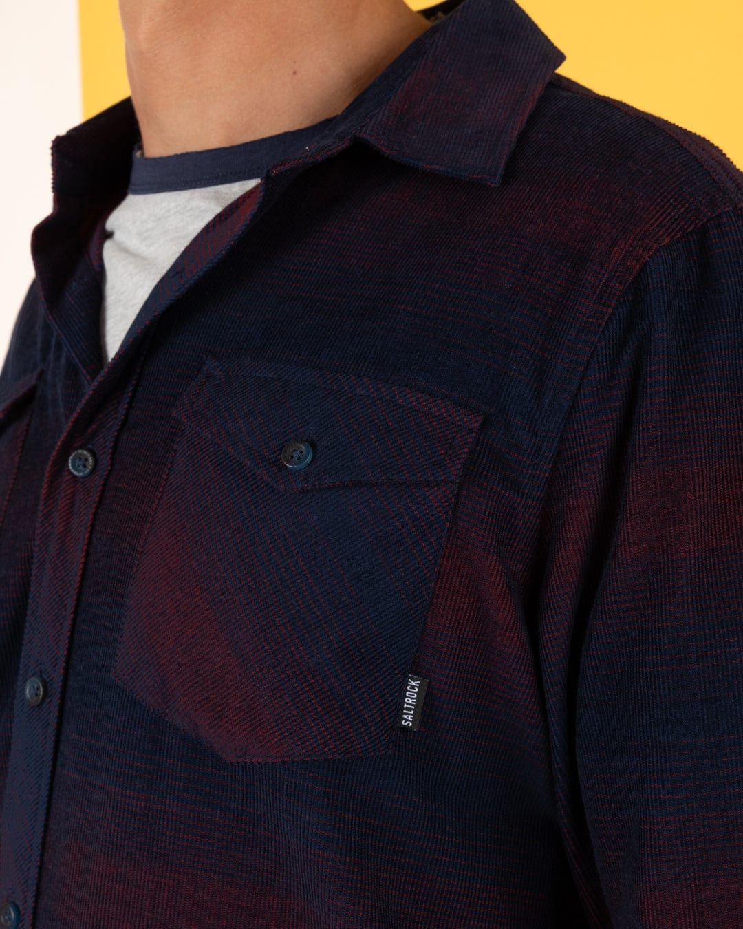 Linus - Mens Corduroy Shirt - Blue/Burgundy