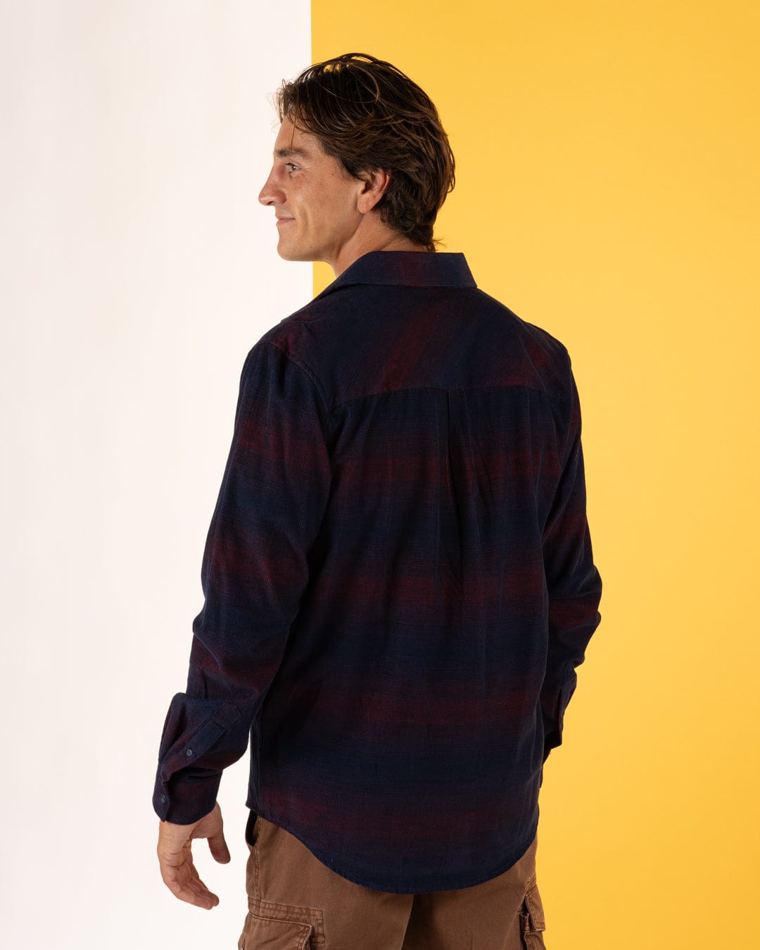 Linus - Mens Corduroy Shirt - Blue/Burgundy